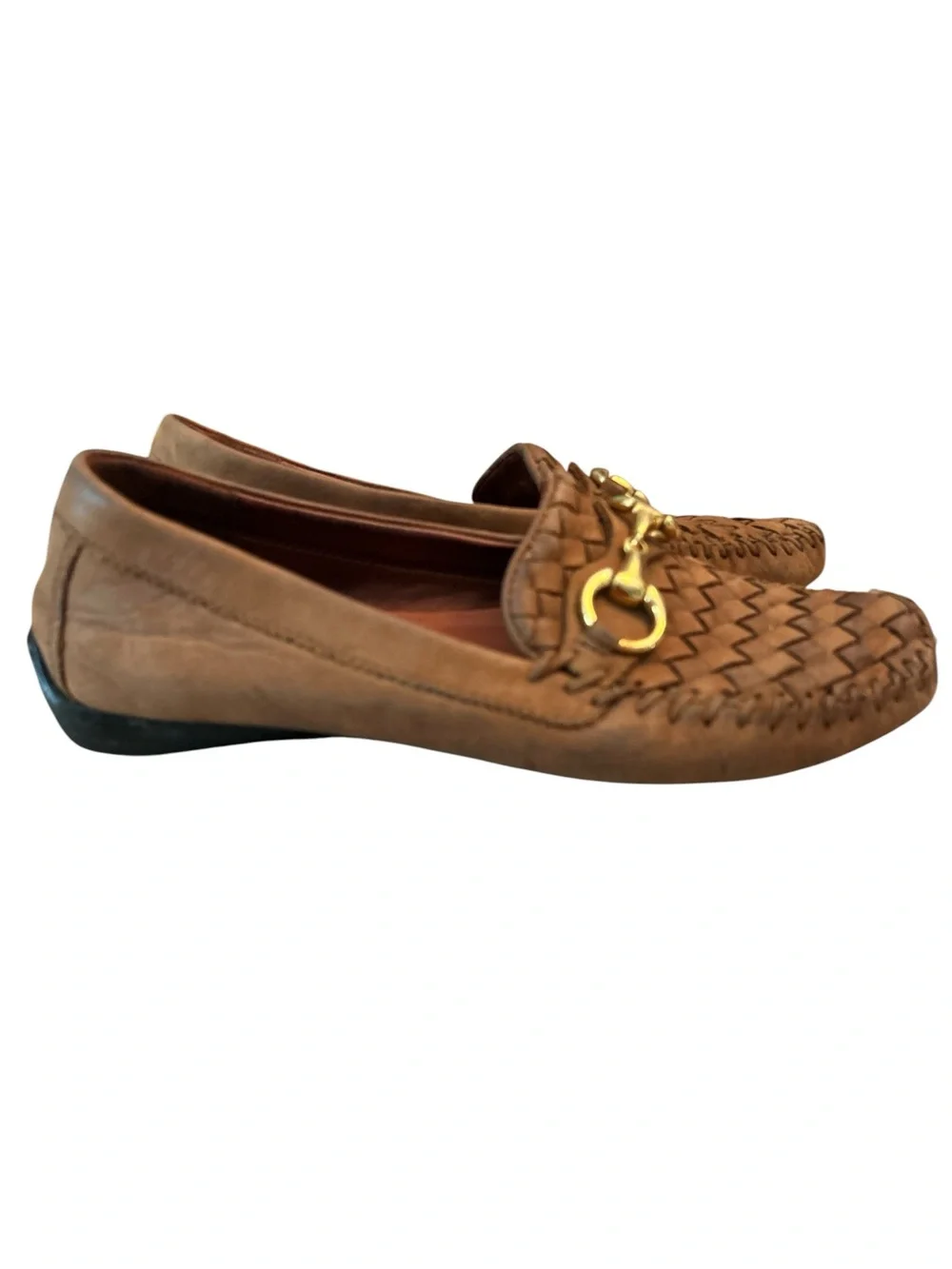 Robert Zur Perlata Brown Caramel Woven Leather Horsebit Driving Loafer - Size 7
